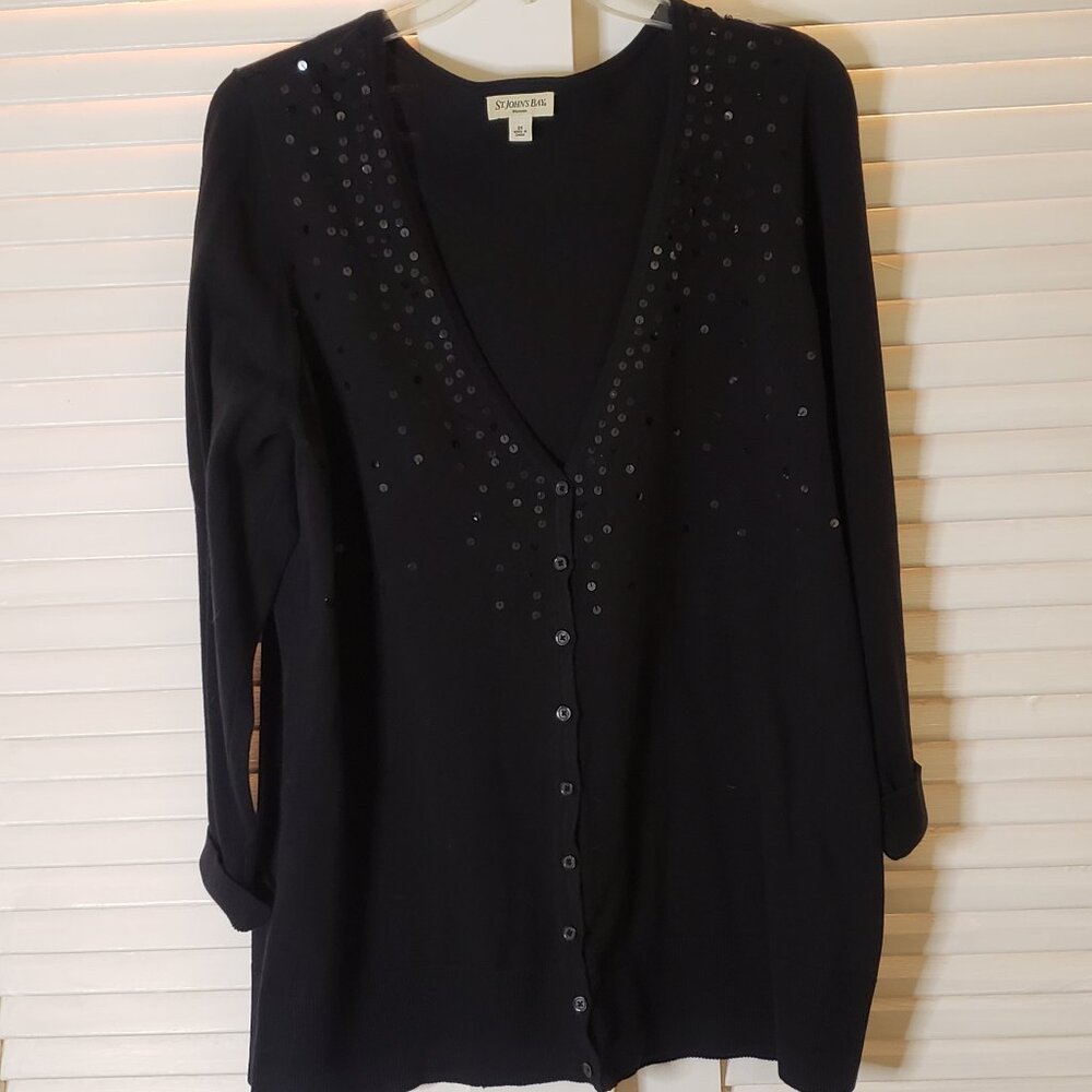 Excellent Condition St. John's Bay Black Sequined Cardigan (2X)